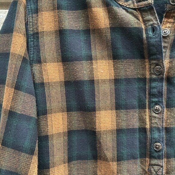 Roots Plaid Flannel Tunic Top Tan/Brown/Navy Sz S - Picture 2 of 9